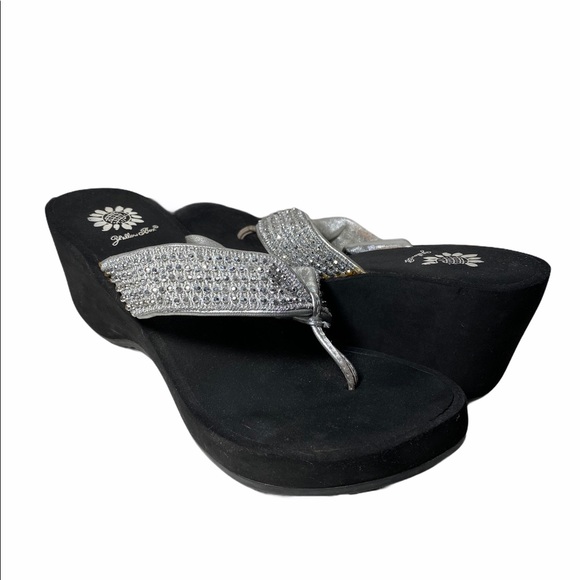 yellow box sparkly flip flops